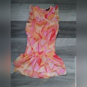 Aqua Pink and Orange Ruffled Tiered Mini Dress